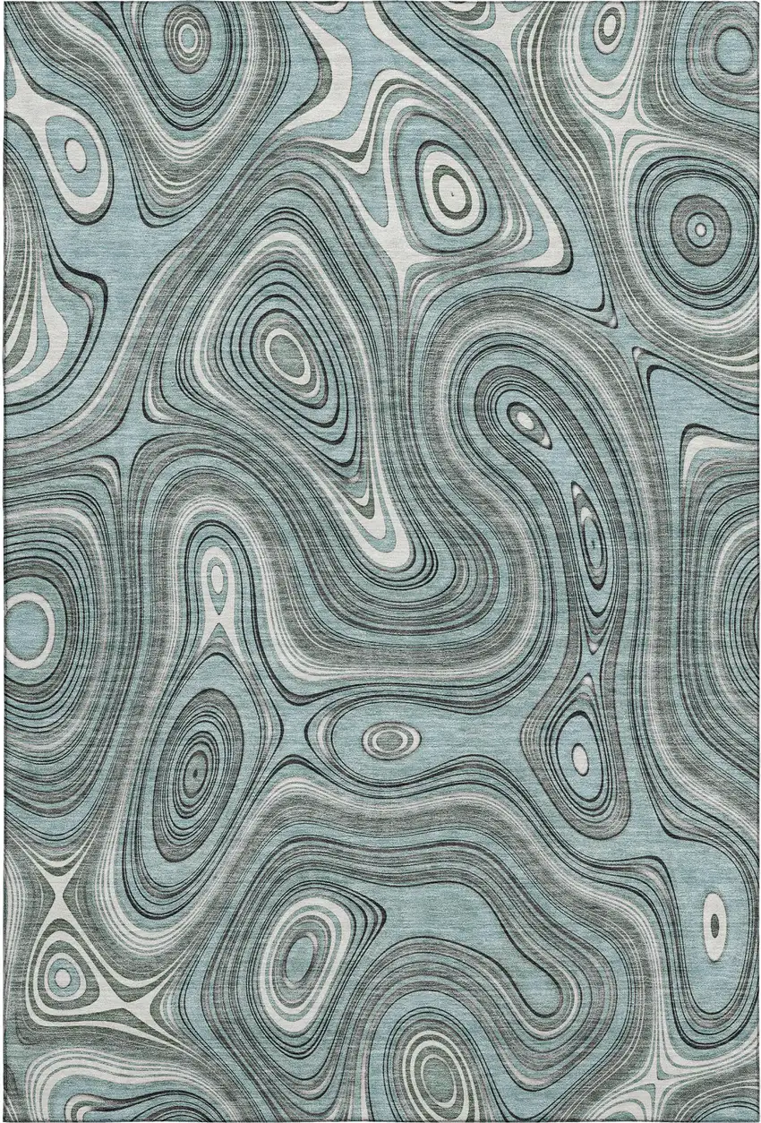 Sky Blue And Ivory Geometric Washable Area Rug With UV Protection Photo 1