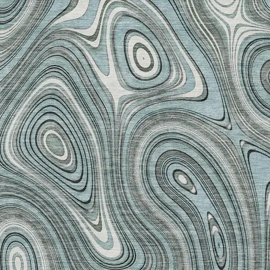 Sky Blue And Ivory Geometric Washable Area Rug With UV Protection Photo 3