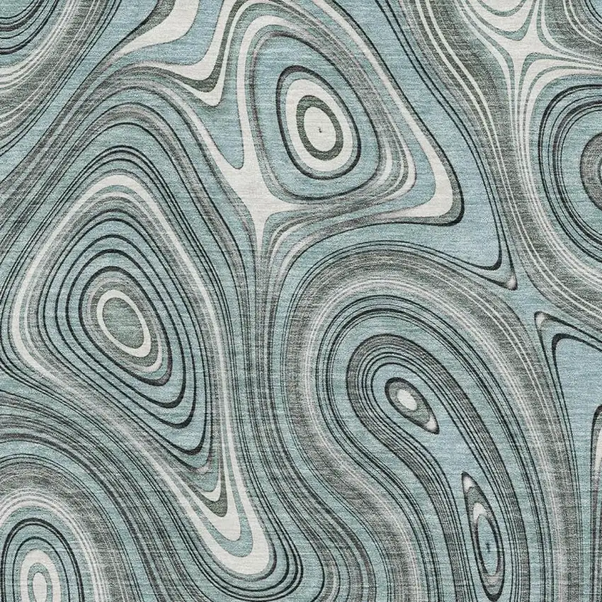 Sky Blue And Ivory Geometric Washable Area Rug With UV Protection Photo 3