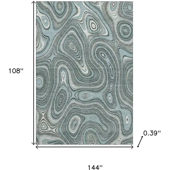 Sky Blue And Ivory Geometric Washable Area Rug With UV Protection Photo 9