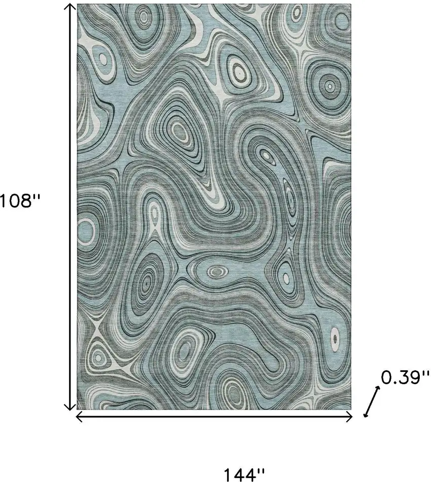 Sky Blue And Ivory Geometric Washable Area Rug With UV Protection Photo 9