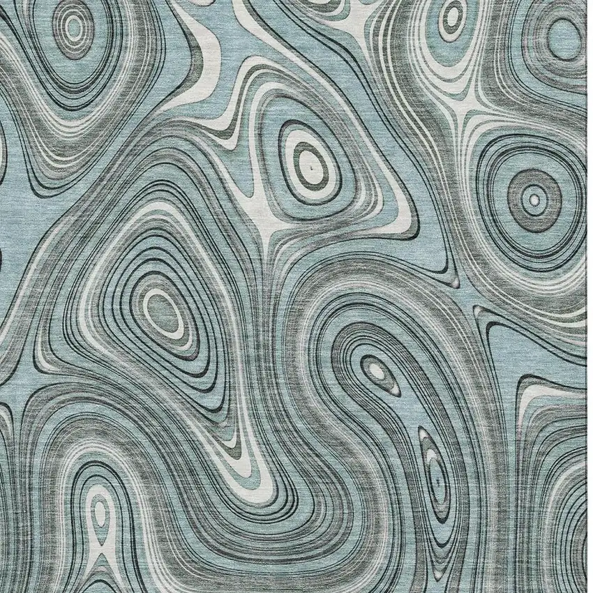 Sky Blue And Ivory Geometric Washable Area Rug With UV Protection Photo 4