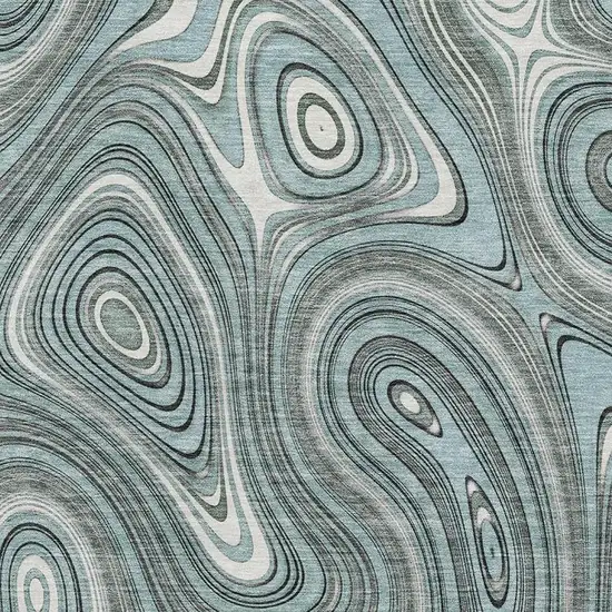 Sky Blue And Ivory Geometric Washable Area Rug With UV Protection Photo 3