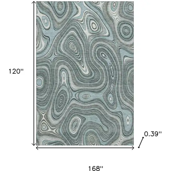 Sky Blue And Ivory Geometric Washable Area Rug With UV Protection Photo 9
