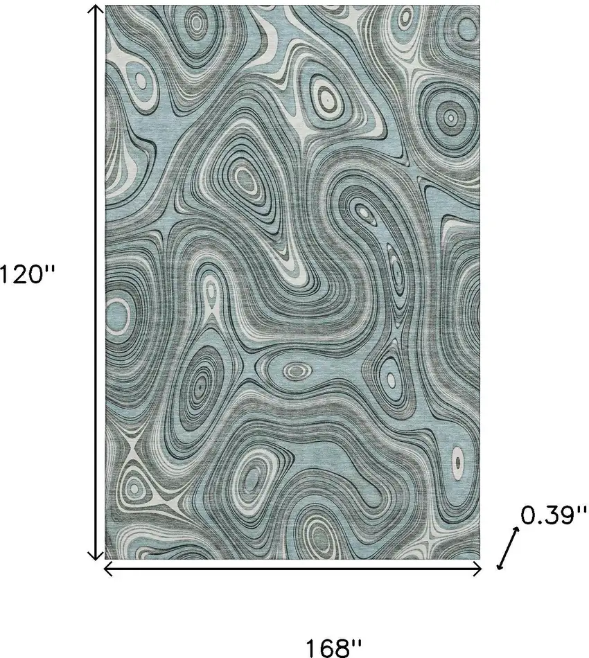 Sky Blue And Ivory Geometric Washable Area Rug With UV Protection Photo 9