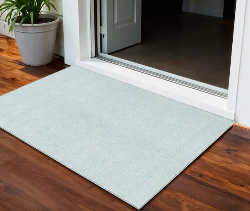 Sky Blue And Ivory Geometric Washable Indoor Outdoor Area Rug Photo 1