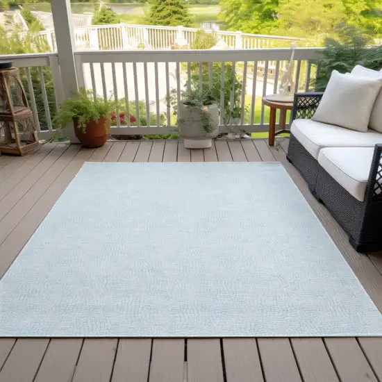 Sky Blue And Ivory Geometric Washable Indoor Outdoor Area Rug Photo 7
