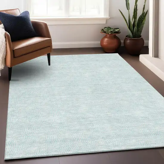 Sky Blue And Ivory Geometric Washable Indoor Outdoor Area Rug Photo 8