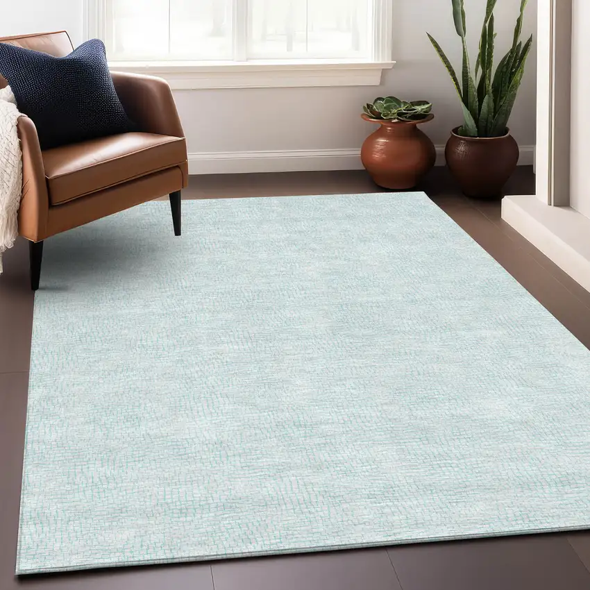 Sky Blue And Ivory Geometric Washable Indoor Outdoor Area Rug Photo 8