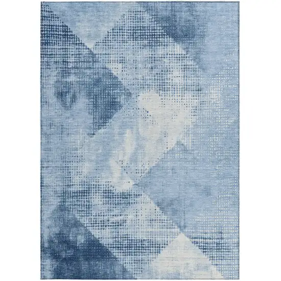 Sky Blue And Ivory Geometric Washable Indoor Outdoor Area Rug Photo 4