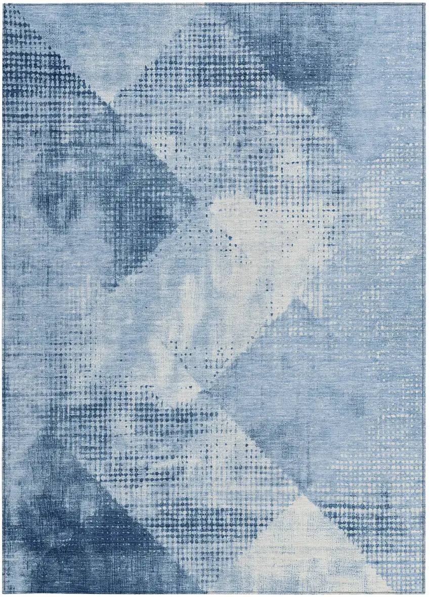 Sky Blue And Ivory Geometric Washable Indoor Outdoor Area Rug Photo 4