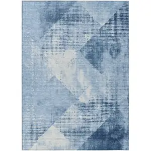 Photo of Sky Blue And Ivory Geometric Washable Indoor Outdoor Area Rug