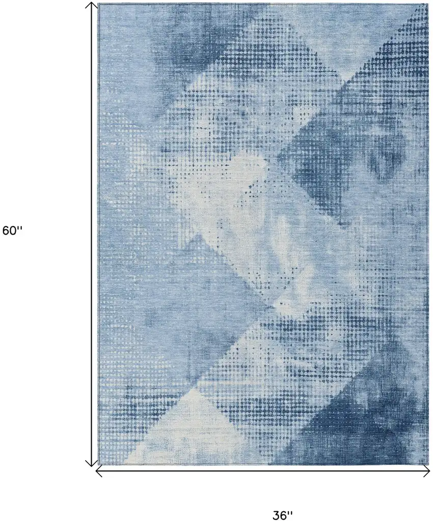 Sky Blue And Ivory Geometric Washable Indoor Outdoor Area Rug Photo 9