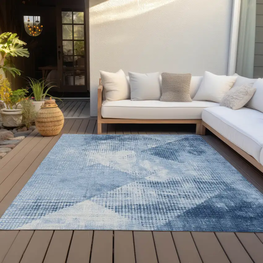 Sky Blue And Ivory Geometric Washable Indoor Outdoor Area Rug Photo 8