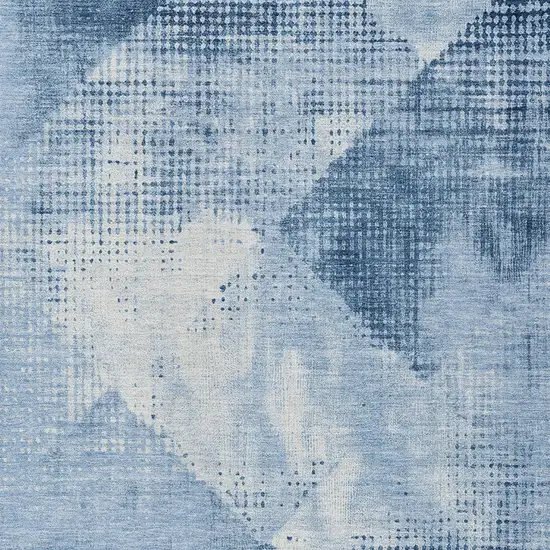Sky Blue And Ivory Geometric Washable Indoor Outdoor Area Rug Photo 4