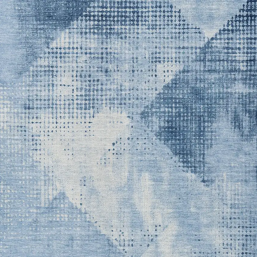 Sky Blue And Ivory Geometric Washable Indoor Outdoor Area Rug Photo 4