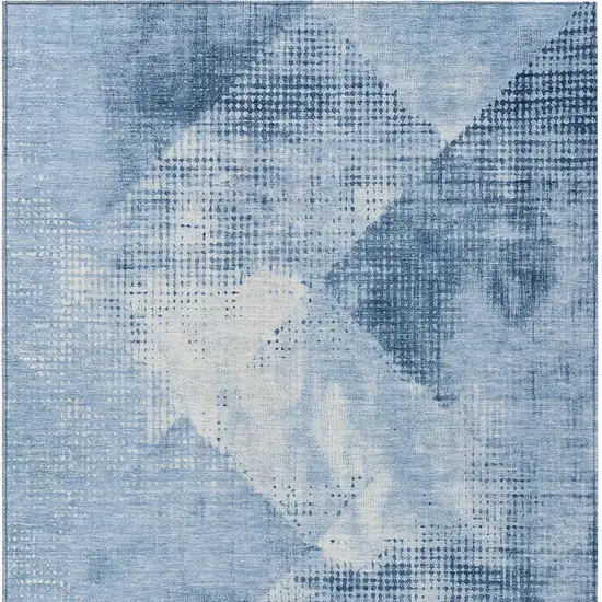Sky Blue And Ivory Geometric Washable Indoor Outdoor Area Rug Photo 5