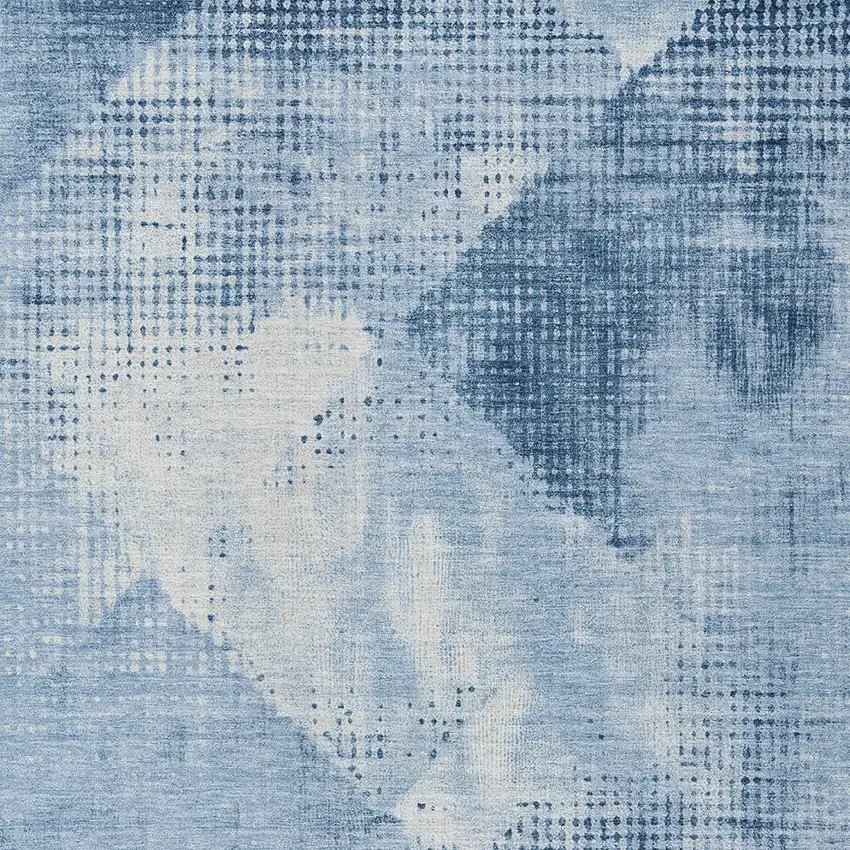 Sky Blue And Ivory Geometric Washable Indoor Outdoor Area Rug Photo 4