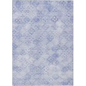 Photo of Sky Blue And Ivory Geometric Washable Indoor Outdoor Area Rug