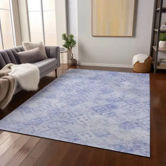 Sky Blue And Ivory Geometric Washable Indoor Outdoor Area Rug Photo 9