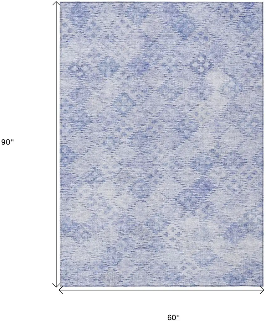 Sky Blue And Ivory Geometric Washable Indoor Outdoor Area Rug Photo 7