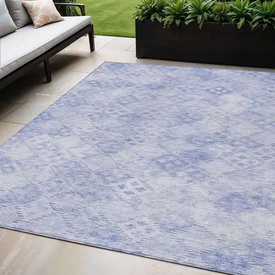 Sky Blue And Ivory Geometric Washable Indoor Outdoor Area Rug Photo 1