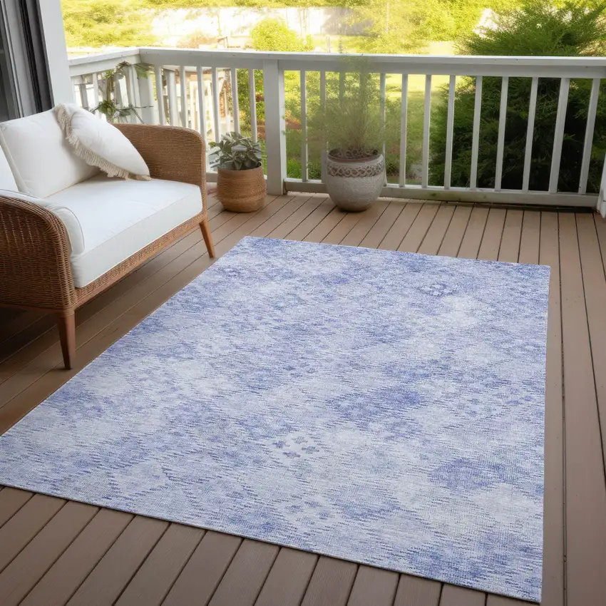 Sky Blue And Ivory Geometric Washable Indoor Outdoor Area Rug Photo 7