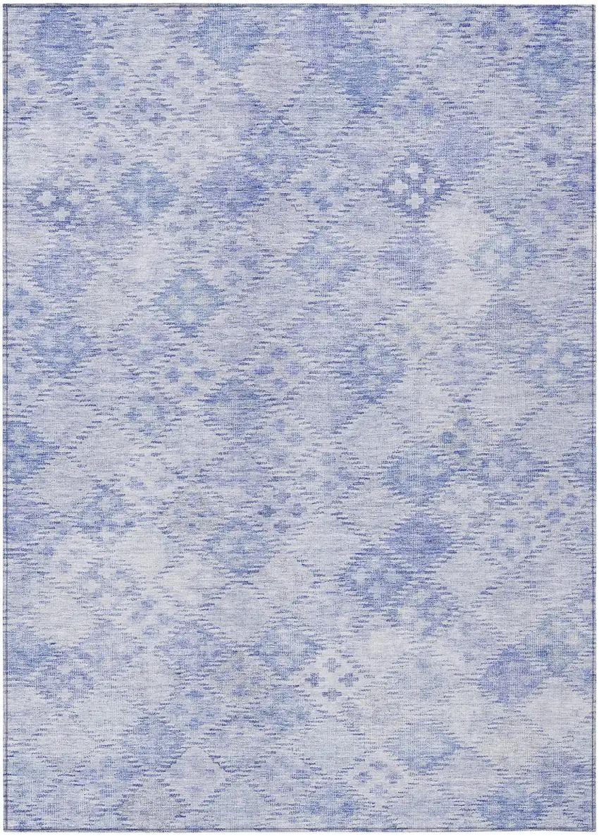 Sky Blue And Ivory Geometric Washable Indoor Outdoor Area Rug Photo 2
