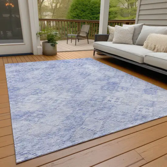 Sky Blue And Ivory Geometric Washable Indoor Outdoor Area Rug Photo 9