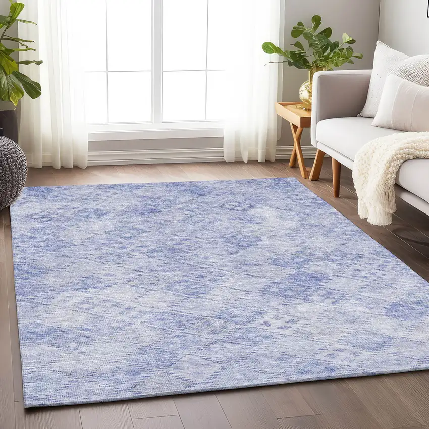 Sky Blue And Ivory Geometric Washable Indoor Outdoor Area Rug Photo 7