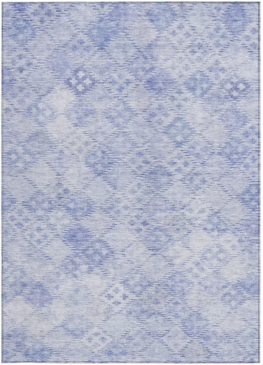 Sky Blue And Ivory Geometric Washable Indoor Outdoor Area Rug Photo 5
