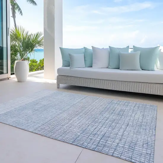 Sky Blue And Ivory Geometric Washable Indoor Outdoor Area Rug Photo 5