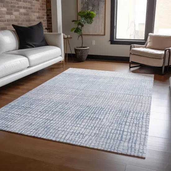 Sky Blue And Ivory Geometric Washable Indoor Outdoor Area Rug Photo 6