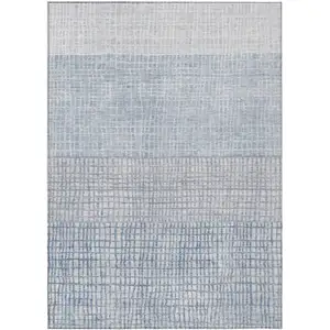 Photo of Sky Blue And Ivory Geometric Washable Indoor Outdoor Area Rug