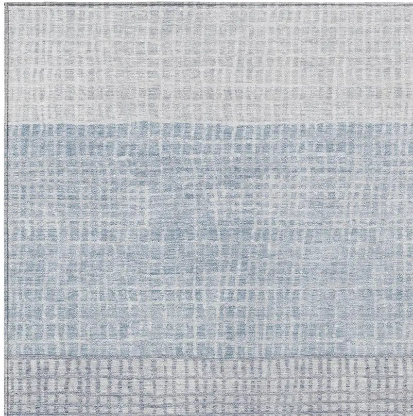 Sky Blue And Ivory Geometric Washable Indoor Outdoor Area Rug Photo 4