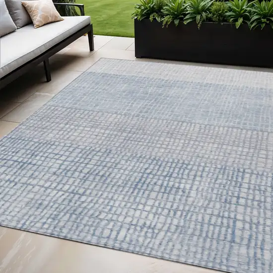 Sky Blue And Ivory Geometric Washable Indoor Outdoor Area Rug Photo 2