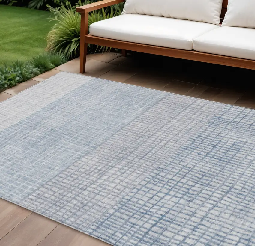 Sky Blue And Ivory Geometric Washable Indoor Outdoor Area Rug Photo 2