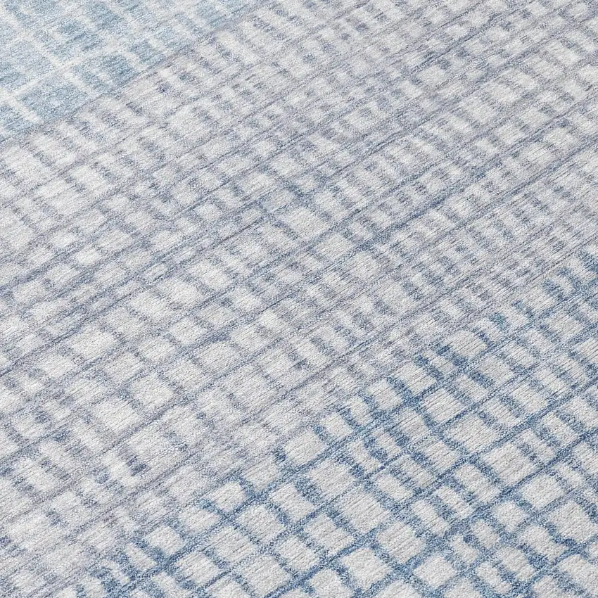 Sky Blue And Ivory Geometric Washable Indoor Outdoor Area Rug Photo 9
