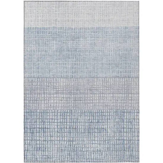 Sky Blue And Ivory Geometric Washable Indoor Outdoor Area Rug Photo 1