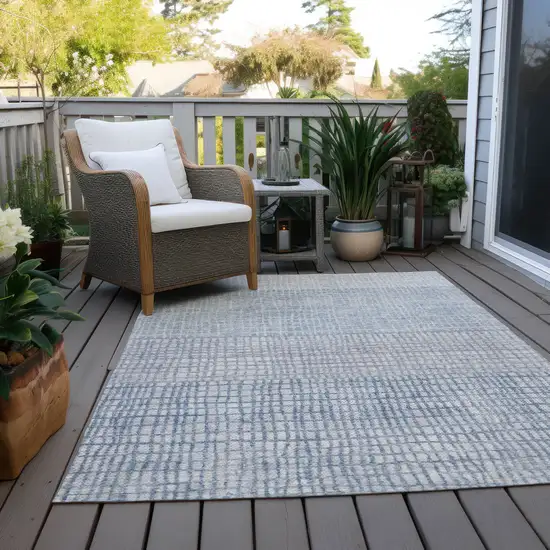 Sky Blue And Ivory Geometric Washable Indoor Outdoor Area Rug Photo 8