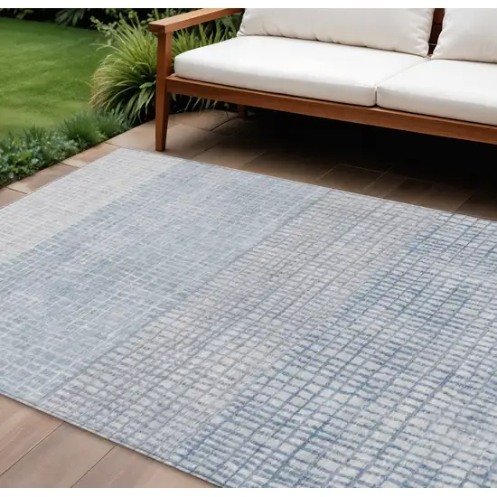 Sky Blue And Ivory Geometric Washable Indoor Outdoor Area Rug Photo 2