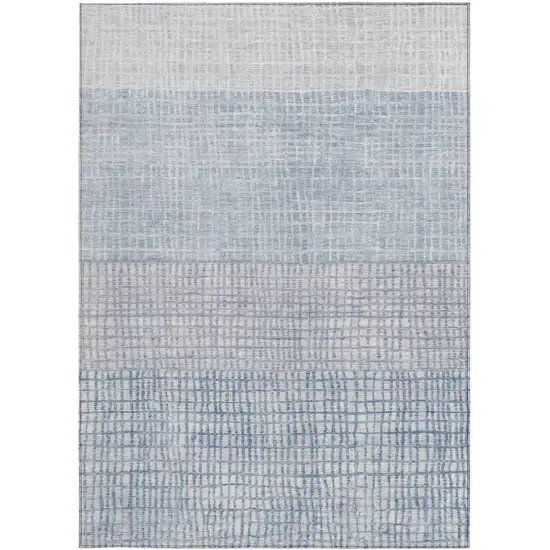 Sky Blue And Ivory Geometric Washable Indoor Outdoor Area Rug Photo 3