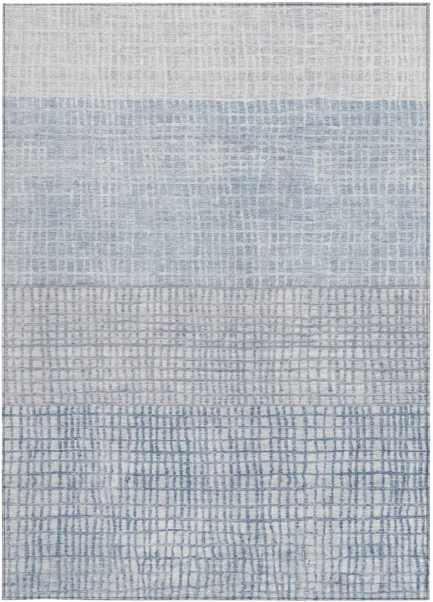 Sky Blue And Ivory Geometric Washable Indoor Outdoor Area Rug Photo 3