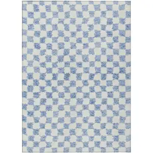 Photo of Sky Blue And Ivory Geometric Washable Indoor Outdoor Area Rug