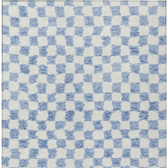 Sky Blue And Ivory Geometric Washable Indoor Outdoor Area Rug Photo 9