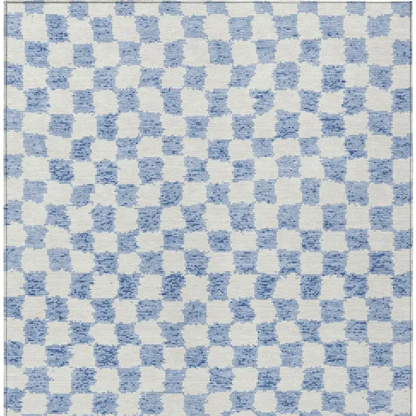Sky Blue And Ivory Geometric Washable Indoor Outdoor Area Rug Photo 9