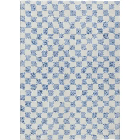 Sky Blue And Ivory Geometric Washable Indoor Outdoor Area Rug Photo 1