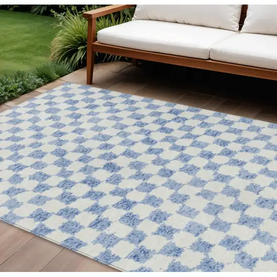 Sky Blue And Ivory Geometric Washable Indoor Outdoor Area Rug Photo 2