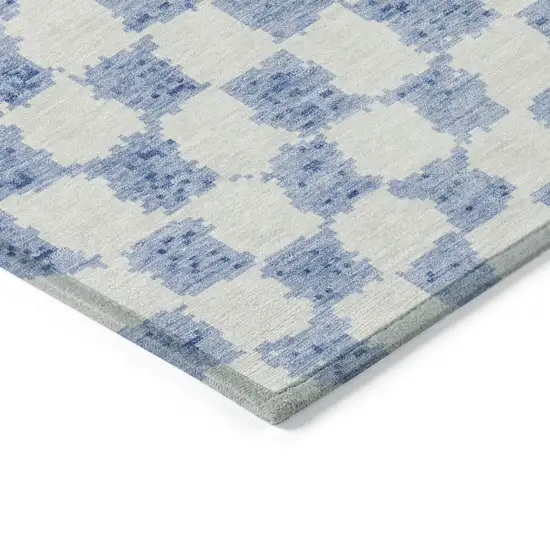Sky Blue And Ivory Geometric Washable Indoor Outdoor Area Rug Photo 9