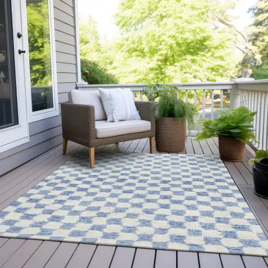 Sky Blue And Ivory Geometric Washable Indoor Outdoor Area Rug Photo 8